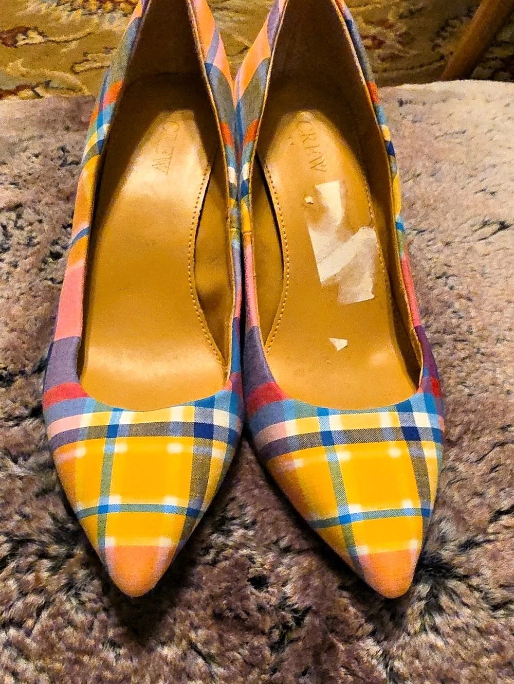 J.Crew Madras Plaid Pointed-Toe Heels in Yellow & Blue US 7.5